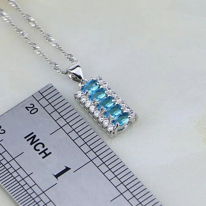 925 Silver Jewelry Set Classic Sky Blue White Topaz For Women Wedding Earring/Pendant/Necklace/Bracelet/Ring 4PCS