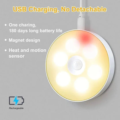 Rechargeable USB Motion Sensor Night Light Smart Motion Detection LED Closet Cabinet Lights LED Emergency Recharging Lights for Bedroom Kitchen Hallways Bathroom for Halloween Christmas Birthday Family Party Making Atmosphere Lights (1/2/3/6 Pack)