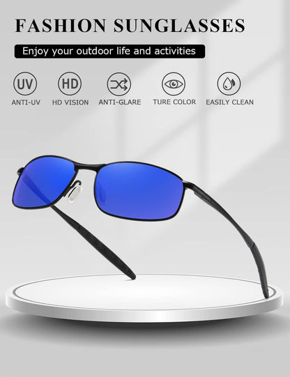 Polarized Sunglasses for Men Rectangle Metal Frame Retro Sun Glasses AE0395