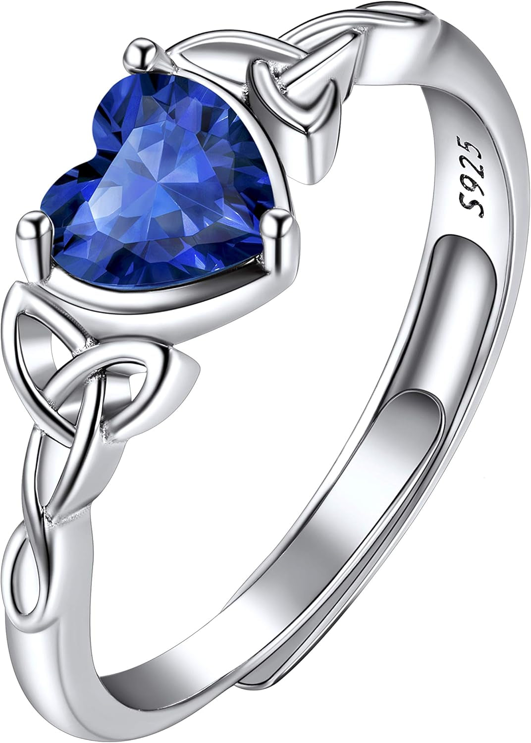 925 Sterling Silver Good Luck Celtic Twisted Knot/Claddagh Heart Birthstone Ring, Thin Delicate Adjustable Promise Engagement Ring Irish Jewelry for Women