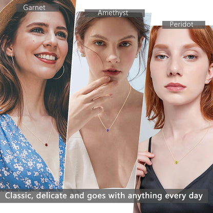 Gifts for Her Birthstone Necklace for Women, 2 Carat Dainty Silver Necklace for Women, Christmas Gift Birthday Gift Mother'S Day Gifts for Mom Wife Her