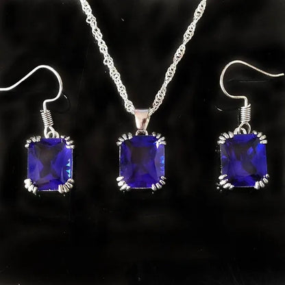 3Pcs/Set Women Colorful / Red /Blue/ Green Gemstone 925 Silver Plated Earrings Pendants Necklace Jewelry Sets Valentine Gifts (choose Color)