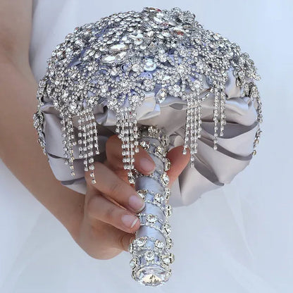 18CM High-end Luxury Full Diamond Bridal Bouquet Silver Rhinestone Brooch Tassel Wedding Flower Bouquet Handmade Bridesmaid Holding Flowers