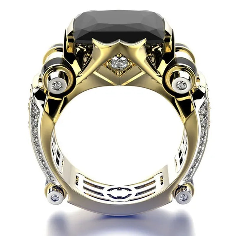 Fashion Classic Gold Plated Men Multi-Element Classic Black Cubic Zirconia Party Men'S Ring