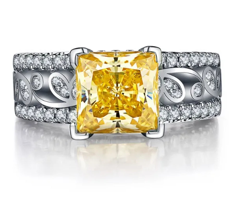 Elegant  Silver Yellow Diamond Birthstone Gemstones Engagement Wedding Anniversary Ring Size 6 7 8 9 10