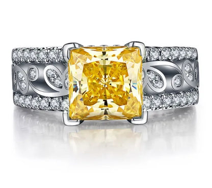 Elegant  Silver Yellow Diamond Birthstone Gemstones Engagement Wedding Anniversary Ring Size 6 7 8 9 10