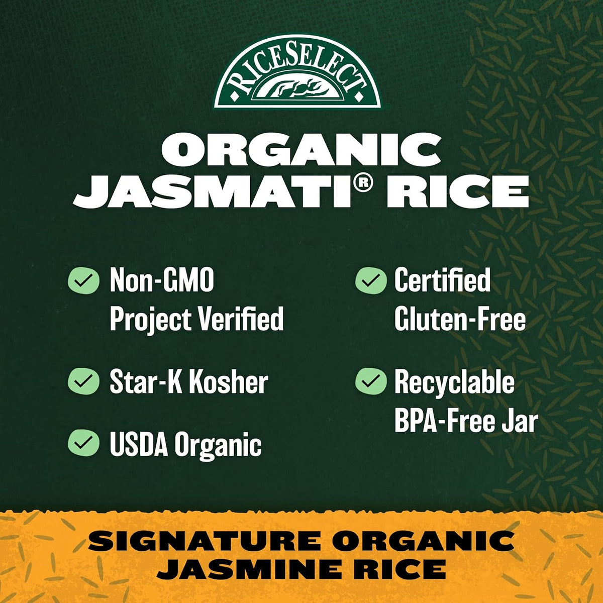 Jasmati Organic Rice, Long-Grain Organic Jasmine Rice, Premium Gluten-Free Rice, Non-Gmo, 32-Ounce Jar