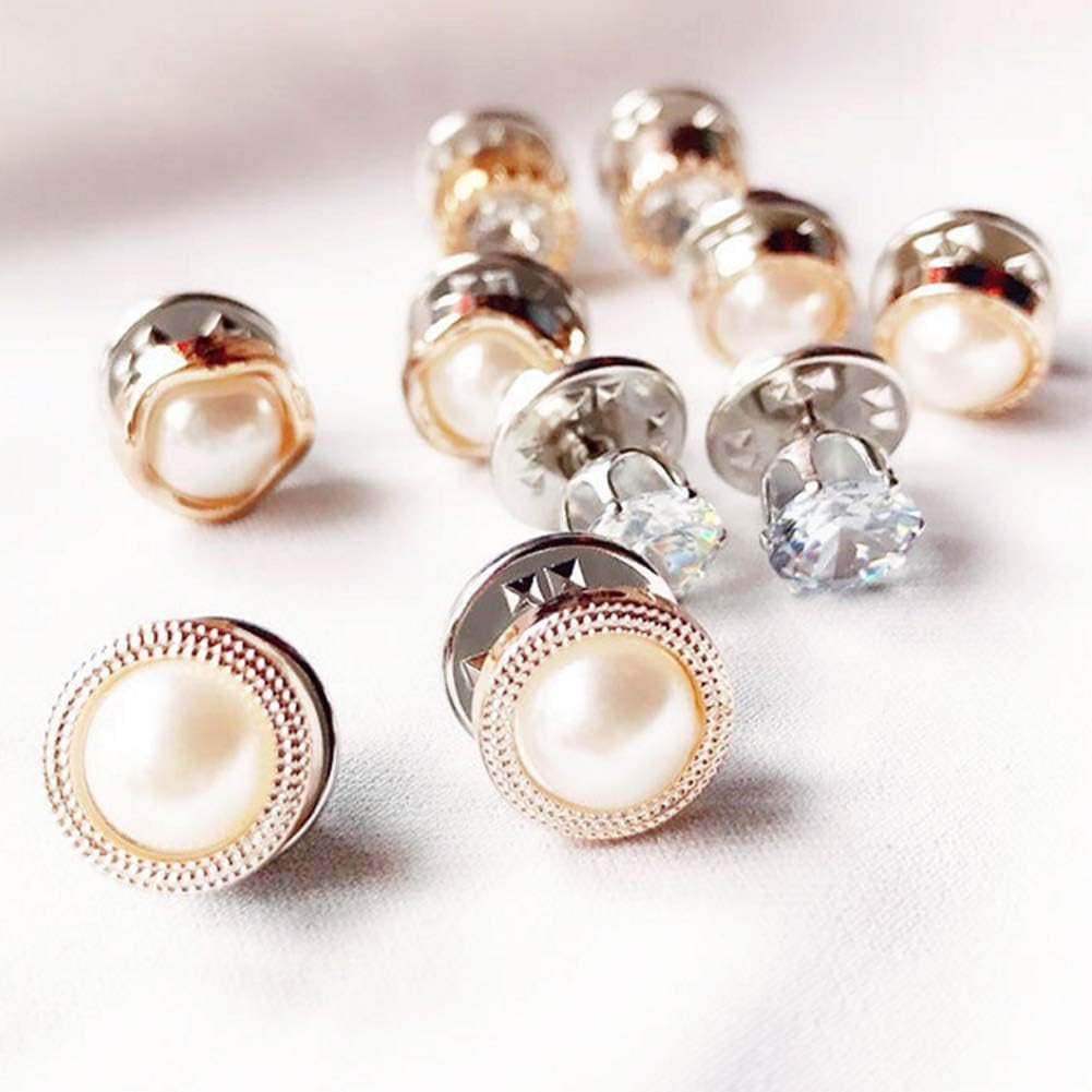 10-Pack Women Shirt Brooch Lapel Pins Safety Buckle Knitwear Sweater Decorate Pearl Buttons Metal Tie Tacks Pin Back Clutch B