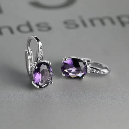 1Pair 925 Sterling Silver 14K White Gold Hoop Earrings New Fashion Oval Cut Aquamarine Amethyst Topaz Sapphire Diamond Earrings Drop Dangle Earrings Gift