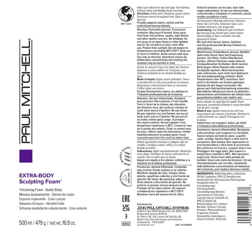 Paul Mitchell Extra-Body Sculpting Foam, Thickens + Builds Body, for Fine Hair