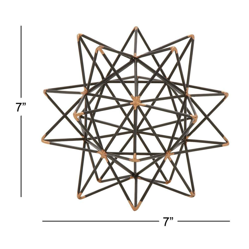 7 In. X 7 In. Black Metal Geometric Sculpture with Gold Accents