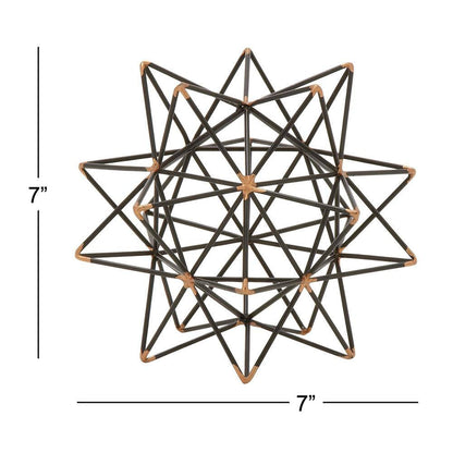 7 In. X 7 In. Black Metal Geometric Sculpture with Gold Accents