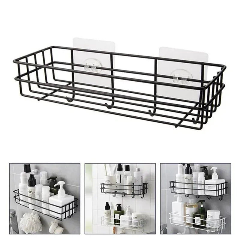 Wall Mounted Hanging Storage Shelf Kitchen Bathroom Shower Storage Rack Punch Free