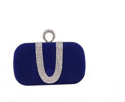 New 2014 Fashion Female Diamond U Shape Diamond Ring Velvet Evening Bag Luxury Finger Clutch Purse Wedding Party Bag With Chain
