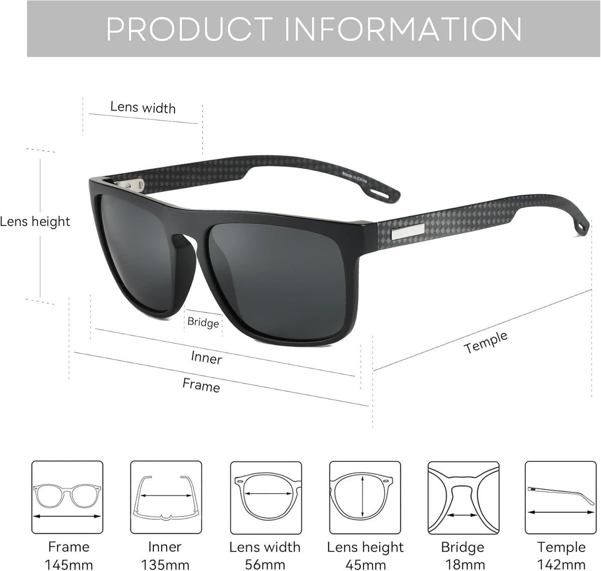 Polarized Sunglasses Men Square: Unbreakable TR90 Frame Carbon Fiber Temple UV400 Protection Sun Glasses for Driving