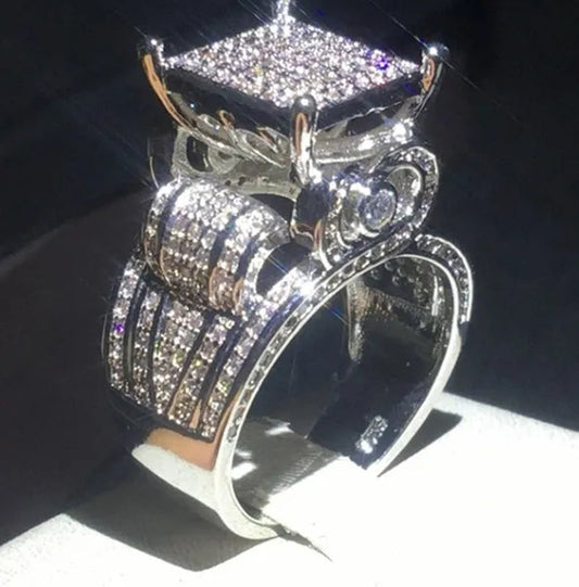 Deluxe Promise Silver Pave Setting AAAAA Cz Diamond Engagement Band Rings for Women Men Wedding Jewelry Gift