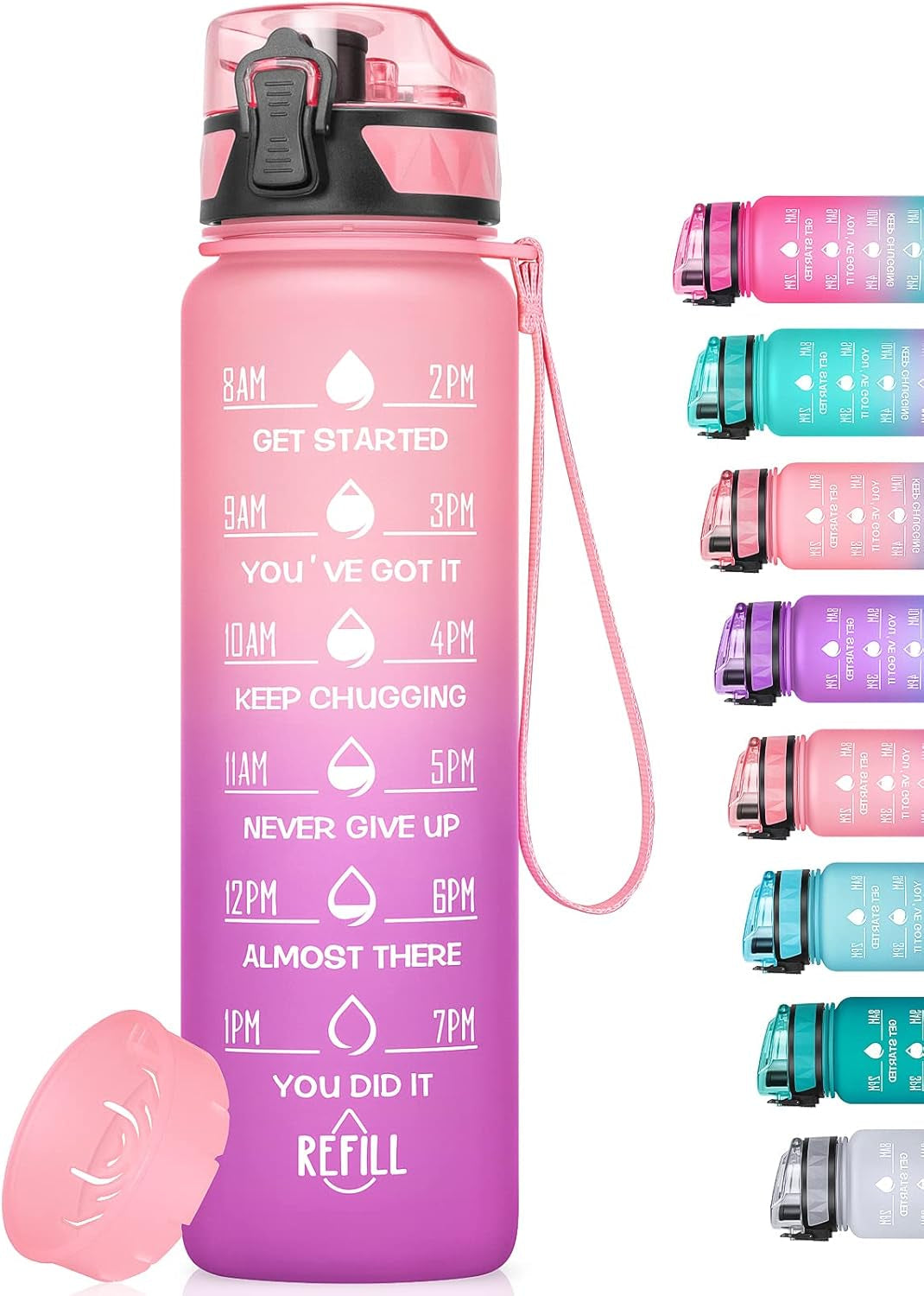 Motivational Water Bottle with Time Marker, 32 Oz (950 Ml), Bpa-Free Plastic, Easy Drink Straw, Fits Cup Holder