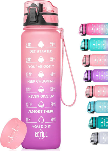 Motivational Water Bottle with Time Marker, 32 Oz (950 Ml), Bpa-Free Plastic, Easy Drink Straw, Fits Cup Holder