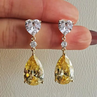 Trendy 14K Yellow Gold Teardrop Cut Citrine Gemstone Pendant Earrings for Women Bridal Wedding Jewelry Gift