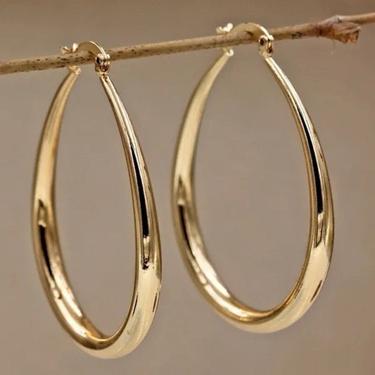 Simple Smooth Gold Plated Exaggerate Hoop Earrings Wedding Engagement Anniversary Jewelry Gift for Women