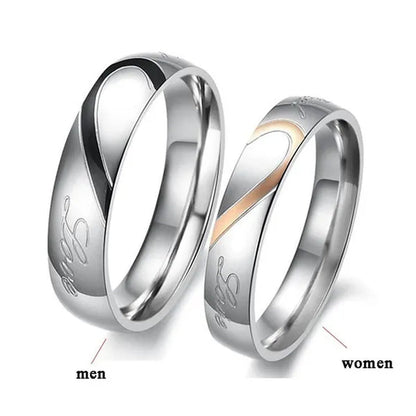2 pcs / set . Heart of love couple titanium steel wedding rings for women fashion jewelry woman accessories silver ring women for man