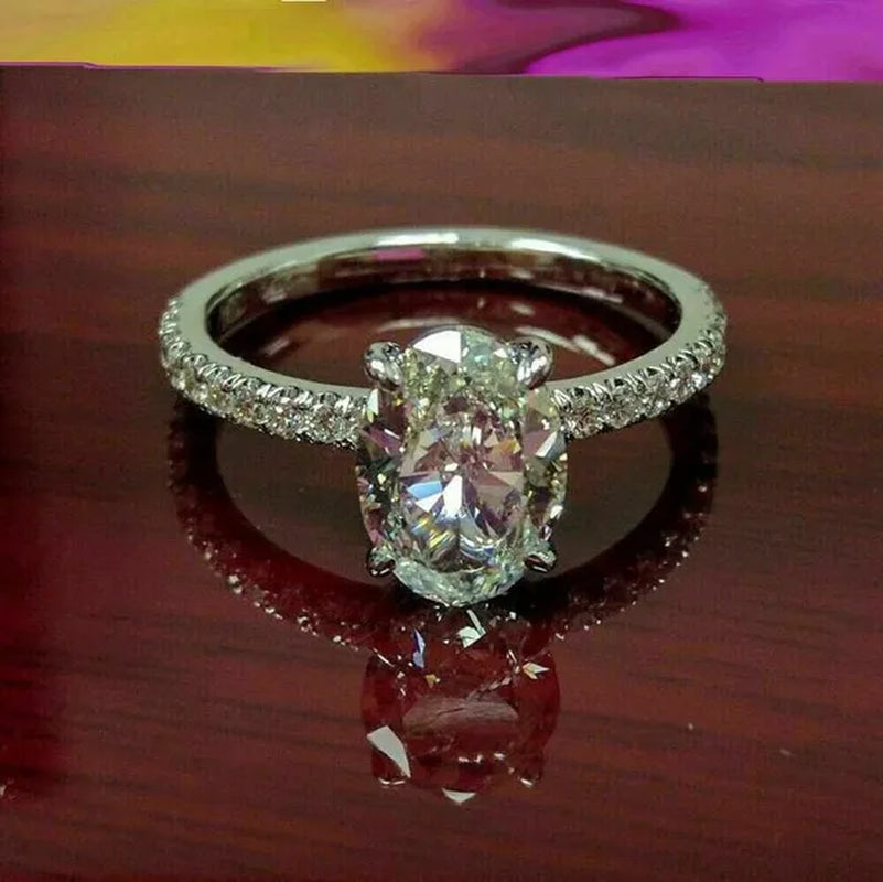 Lovely Valentine's Day Gift Ring Exquisite White Zircon Ring Anniversary Gift Engagement Bridal Wedding Jewelry Rings Size 5-11