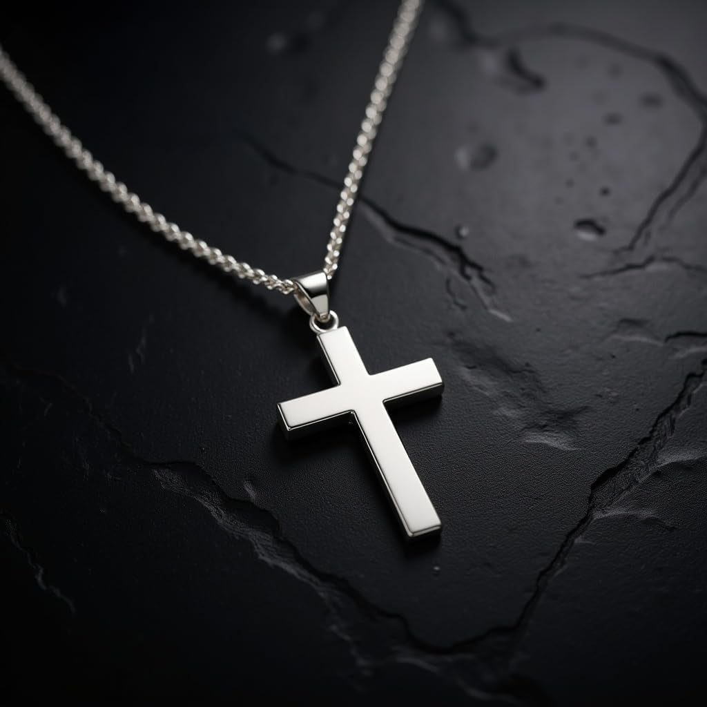 Men'S 925 Sterling Silver 40Mm Christian Cross Pendant Necklace 20In to 24In