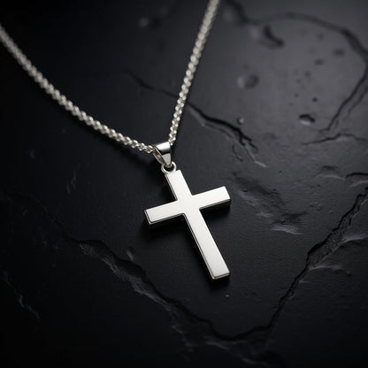 Men'S 925 Sterling Silver 40Mm Christian Cross Pendant Necklace 20In to 24In