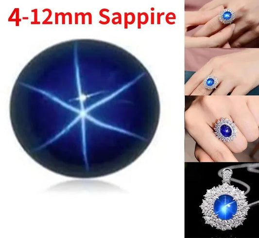 1PCS 4mm 6mm 7mm 10mm 12mm Natural Ruby Star Sappire 6 Buds Circular Cabochon Ring Size Loose Gemstone Star Gem for Diy Ring Pendant Earings Necklace