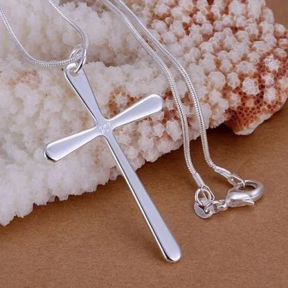 Fashion 925 Sterling Silver Glamour Cross Pendant Beautiful Woman Necklace Cross Necklace Snake Chain