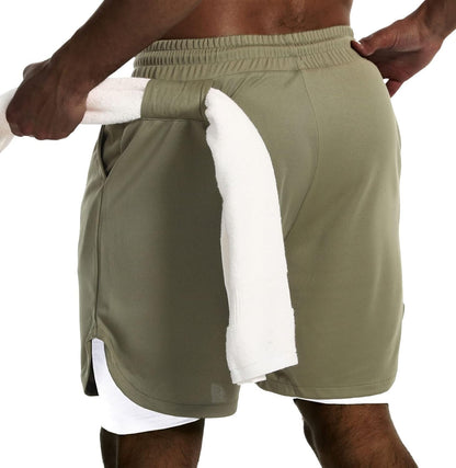 Mens 2 in 1 Running Shorts Quick Dry Gym Athletic Workout Shorts with Compression Liner