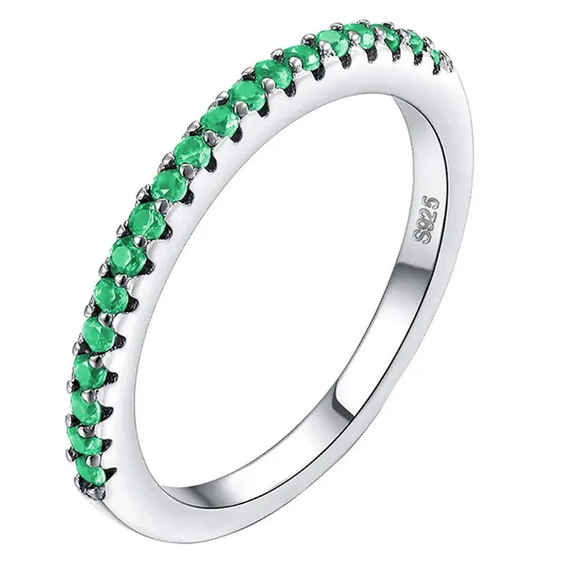 CANDICE Simple Sterling Silver Plated Eterity Wedding Ring Pave Natural Rose Red Green Blue Cubic Zirconia Stackable Rings Fashion Jewelry for Women Engagement Gift（US SIZE 6-9）
