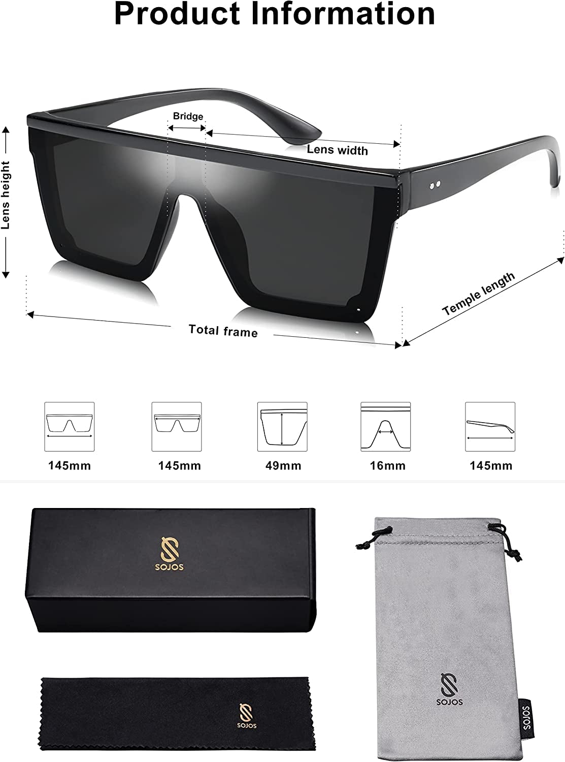 Square Big Sunglasses Women Thick Frame Flat Top Mirrored Sunnies Shades Goggle Siamese Lens SJ2117