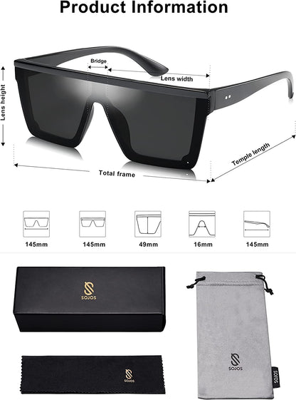 Square Big Sunglasses Women Thick Frame Flat Top Mirrored Sunnies Shades Goggle Siamese Lens SJ2117