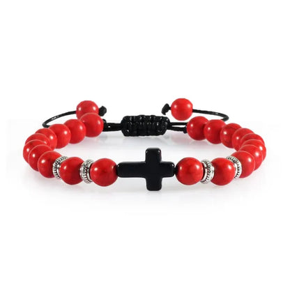 Handmade Natural Stone Wooden Beaded Bracelet Christian Jesus Cross Braided Bracelets Men Women Prayer Yoga Jewelry Gift