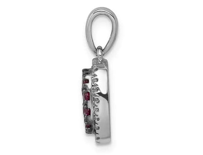 7/10 Carat (ctw) Ruby Halo Cluster Pendant Necklace in 14K White Gold with Diamonds and Chain