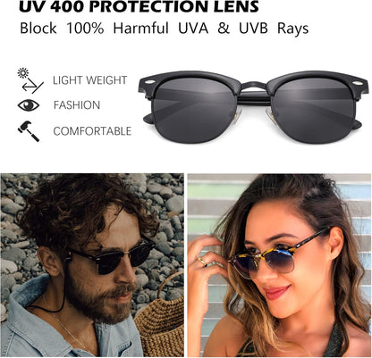 Semi-Rimless Polarized Sunglasses UV 400 Protection for Women Men