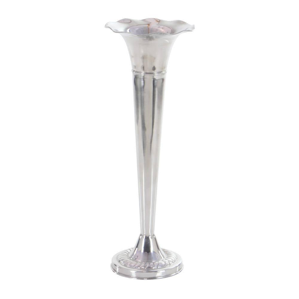22 In. Silver Flute Shaped Aluminum Metal Decorative Vase