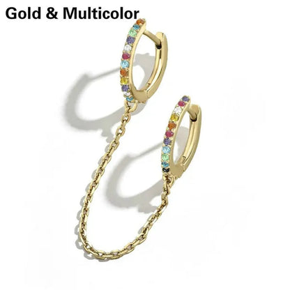 Fashion Gold Chain Tassel Double Ear Pierced Earrings for Engagement Party Earrings 925 Silver Hoop Earrings Multicolor Chain Ear Buckle