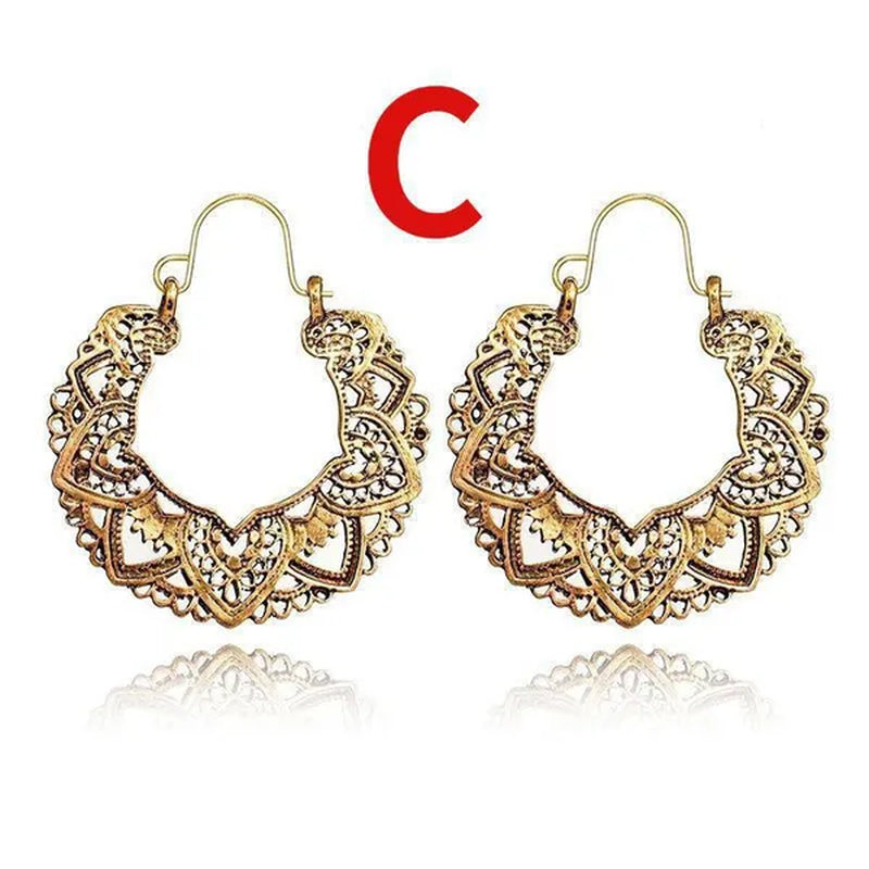 2023 new vintage fashion ladies bohemian 925 silver petal heart-shaped metal totem earrings earrings large hoop earrings glamorous bridal wedding engagement earrings anniversary birthday party gift jewelry 1 pair