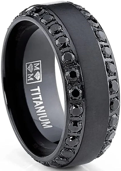 1.75 Carats Men's Titanium Wedding Band Ring 8MM Rose Goldtone Black Silvertone