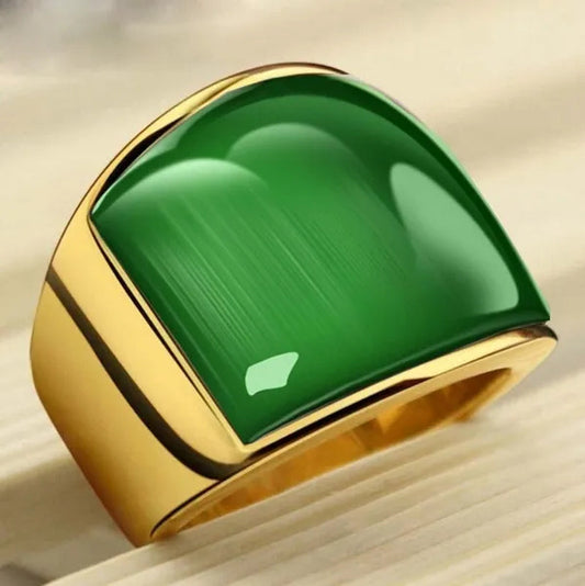 New Fashion Rings 316L Stainless Steel Gold Plated Simple Jewelry Ring With Opal For Men