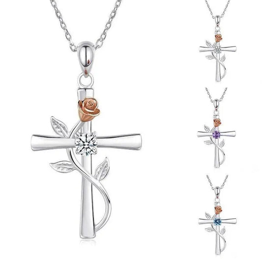 Trendy Flower Cross Necklace for Women Engagement Wedding Accessories Valentine's Day Gift