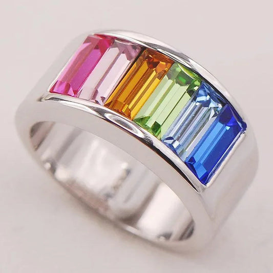 Blue Topaz Aquamarine Peridot Morganite 925 Sterling Silver Size 6 7 8 9 10 F772