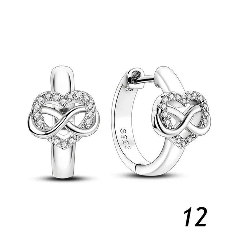 New 925 Sterling Silver Sparkling Two-Tone Zircon Stud Earrings European Fashion Women's Jewelry Earrings