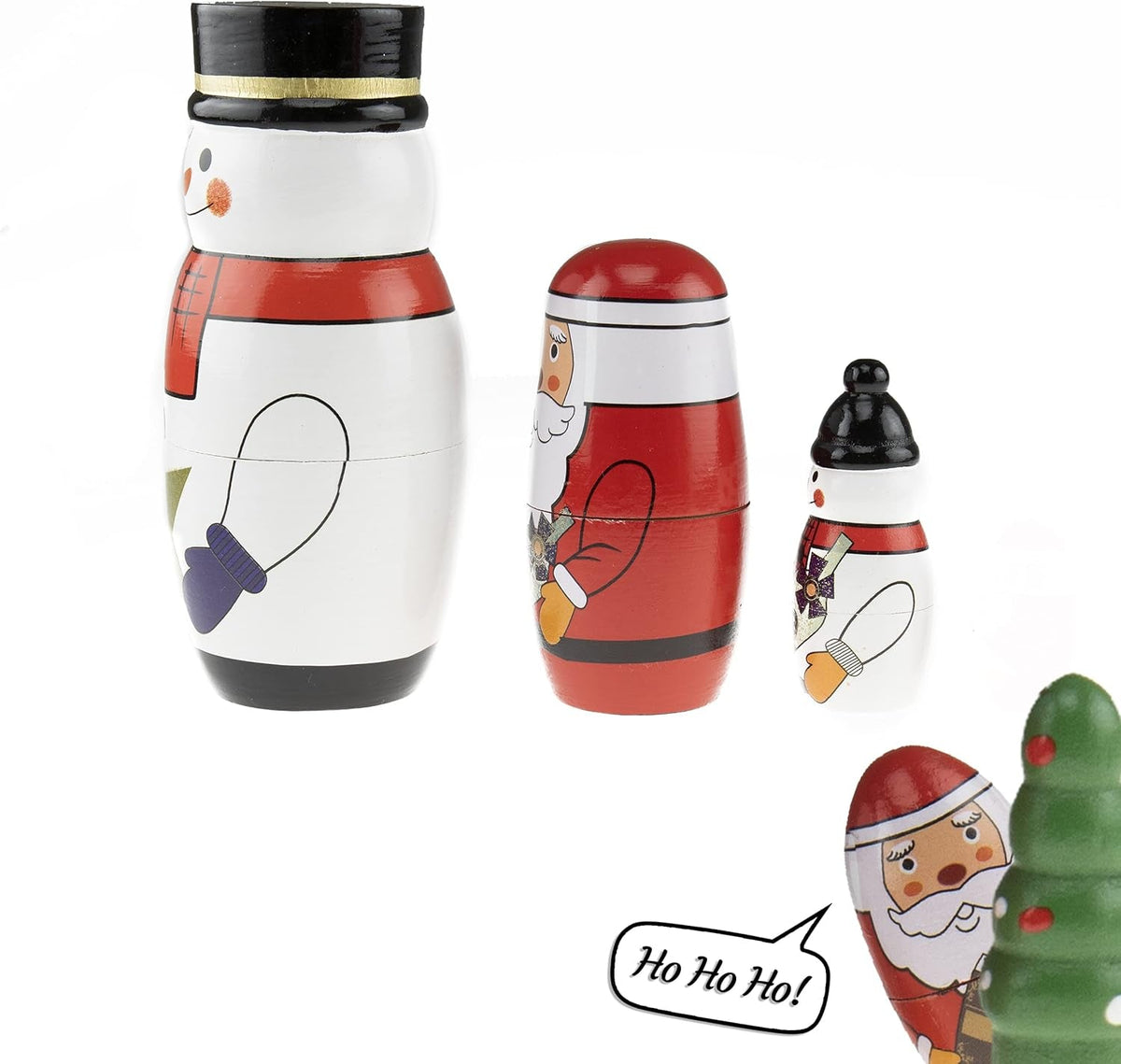 5 Pcs Handmade Wooden Russian Matryoshka Nesting Dolls Set, Traditional Christmas Home Decoration, Snowman