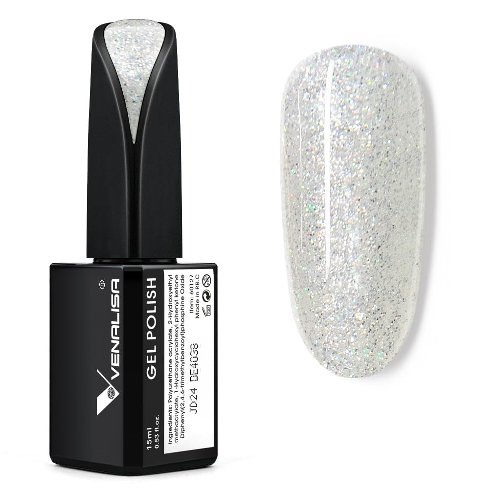 VENALISA 15ml Gel Nail Polish, Pure White Color Soak Off UV LED Nail Gel Polish Nail Art Starter Manicure Salon DIY at Home, 0.53 OZ
