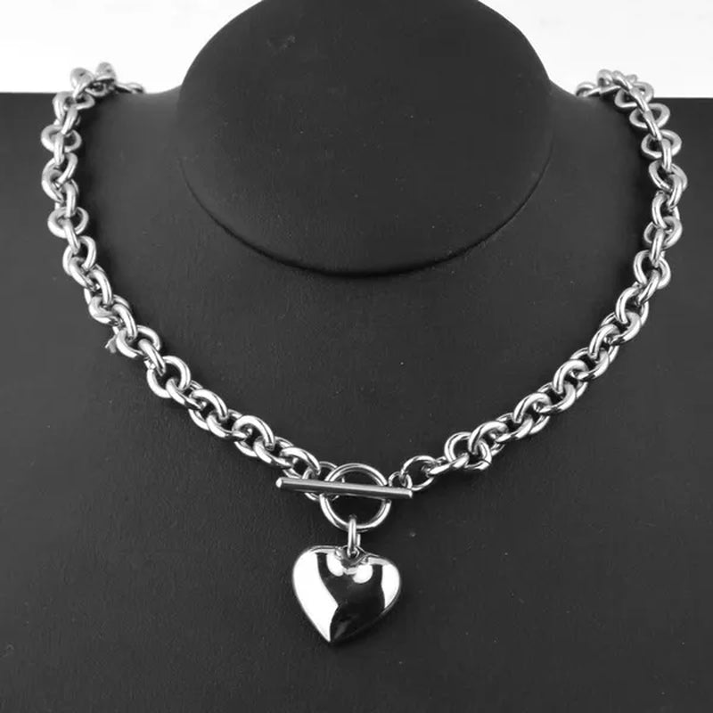 Trendry Women's Heart Pendant Set Silver Stainless Steel Jewelry Set Chain Necklace Bracelet Oval Chain