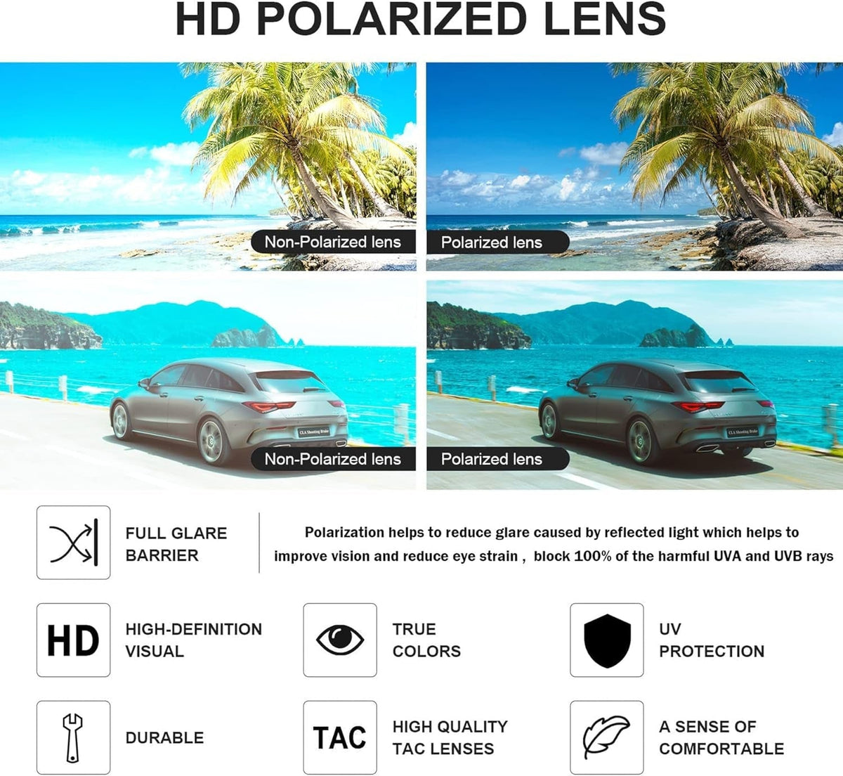 Semi-Rimless Polarized Sunglasses UV 400 Protection for Women Men