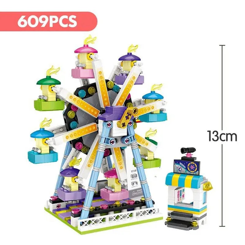 Loz Amusement Park Food Truck Merry-Go-Round Ferris Wheel Mini House Diamond Mini Building Block Cute Toys for Kids and Girls
